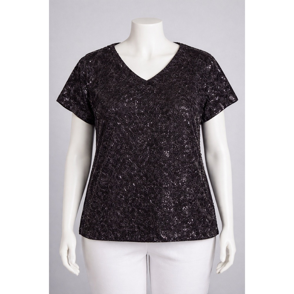 White Stag Sequin Lace Top 3X Floral Party Stretch Blouse Dressy Dark Fairy Goth